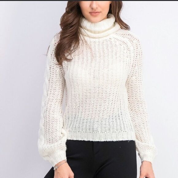 NWT Planet Gold Egret cozy cables turtleneck sweater size Small - Picture 1 of 5